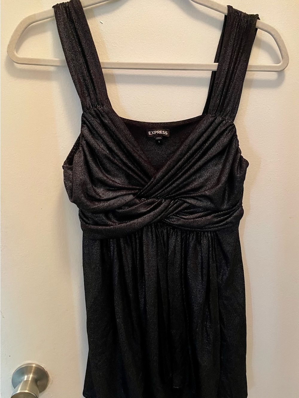 Express Black Metallic Twist-Front Tank Top
